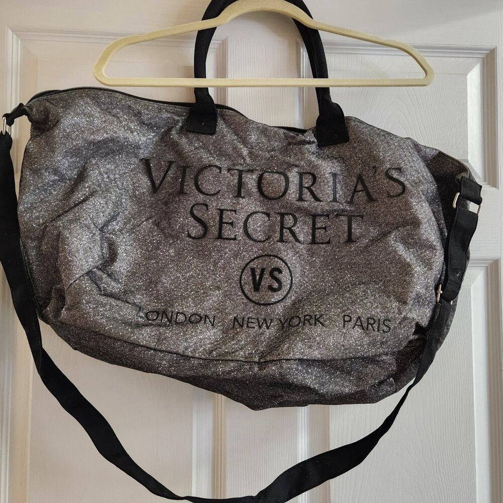 Victoria's Secret Limited Edition VS Silver Glitter BLING Weekender Tote Bag